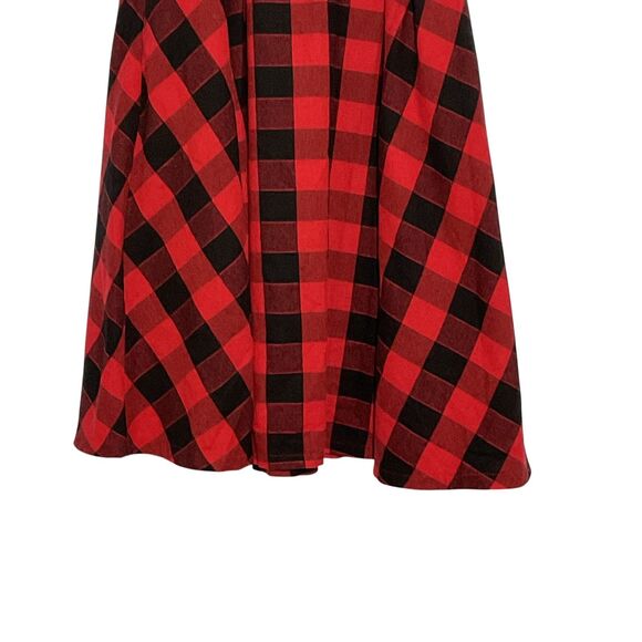 Belle Poque Red Plaid A-Line Skirt, Elastic Waist, Pockets - Picture 4 of 8